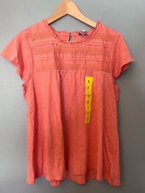 NWT Ella Moss Lace Yoke Short Sleeve Top